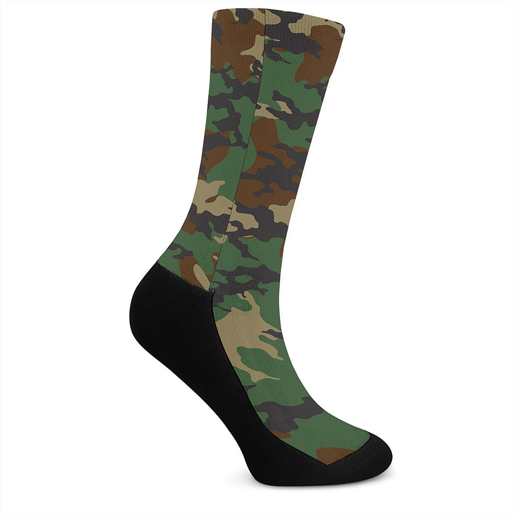 Green And Brown Camouflage Print Crew Socks