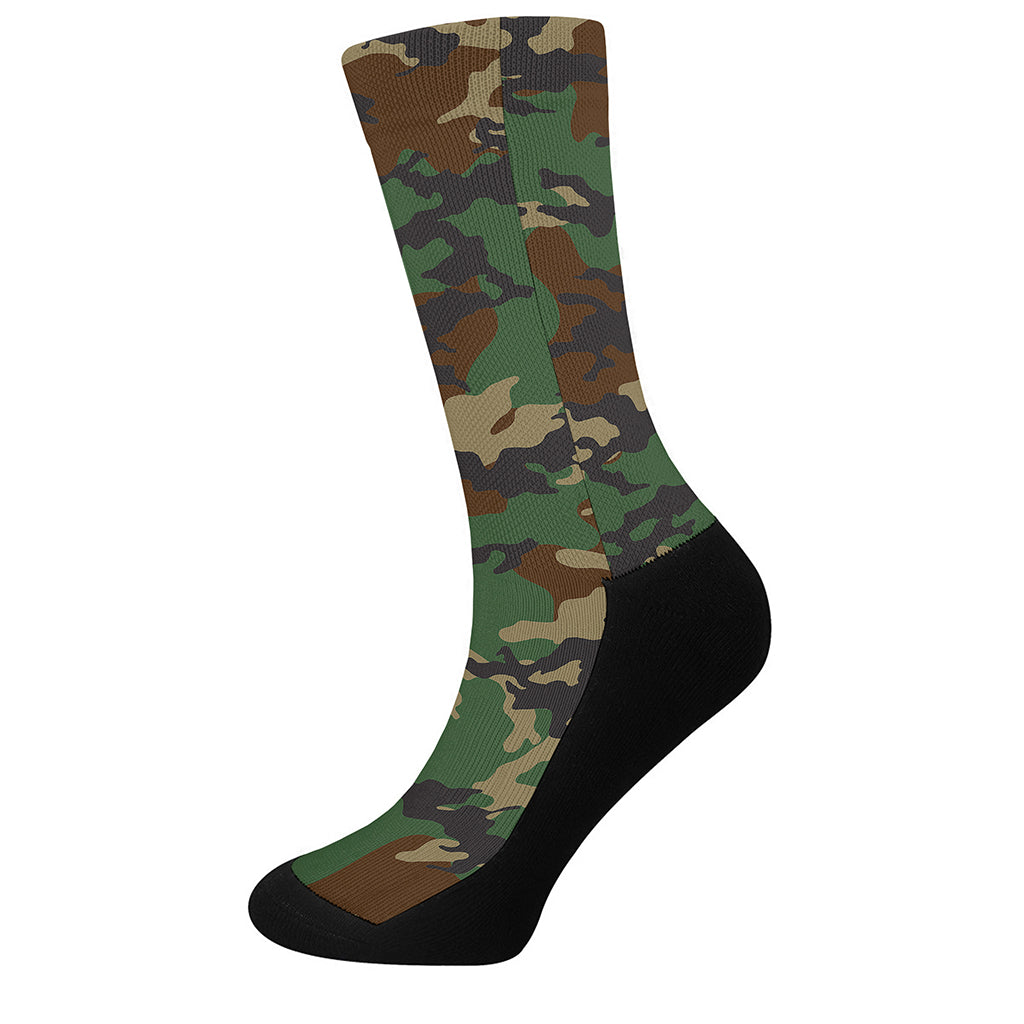Green And Brown Camouflage Print Crew Socks
