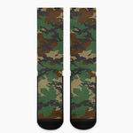 Green And Brown Camouflage Print Crew Socks
