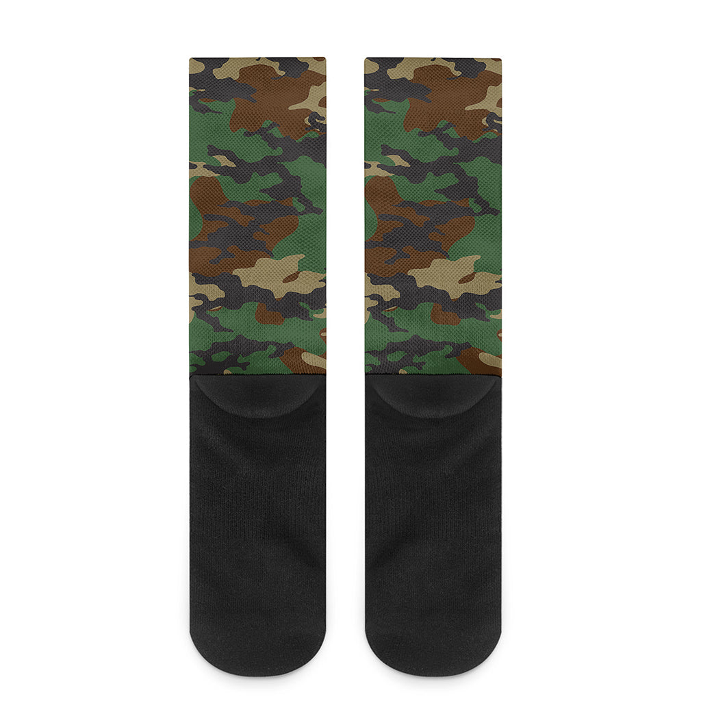 Green And Brown Camouflage Print Crew Socks