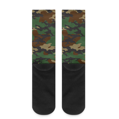 Green And Brown Camouflage Print Crew Socks