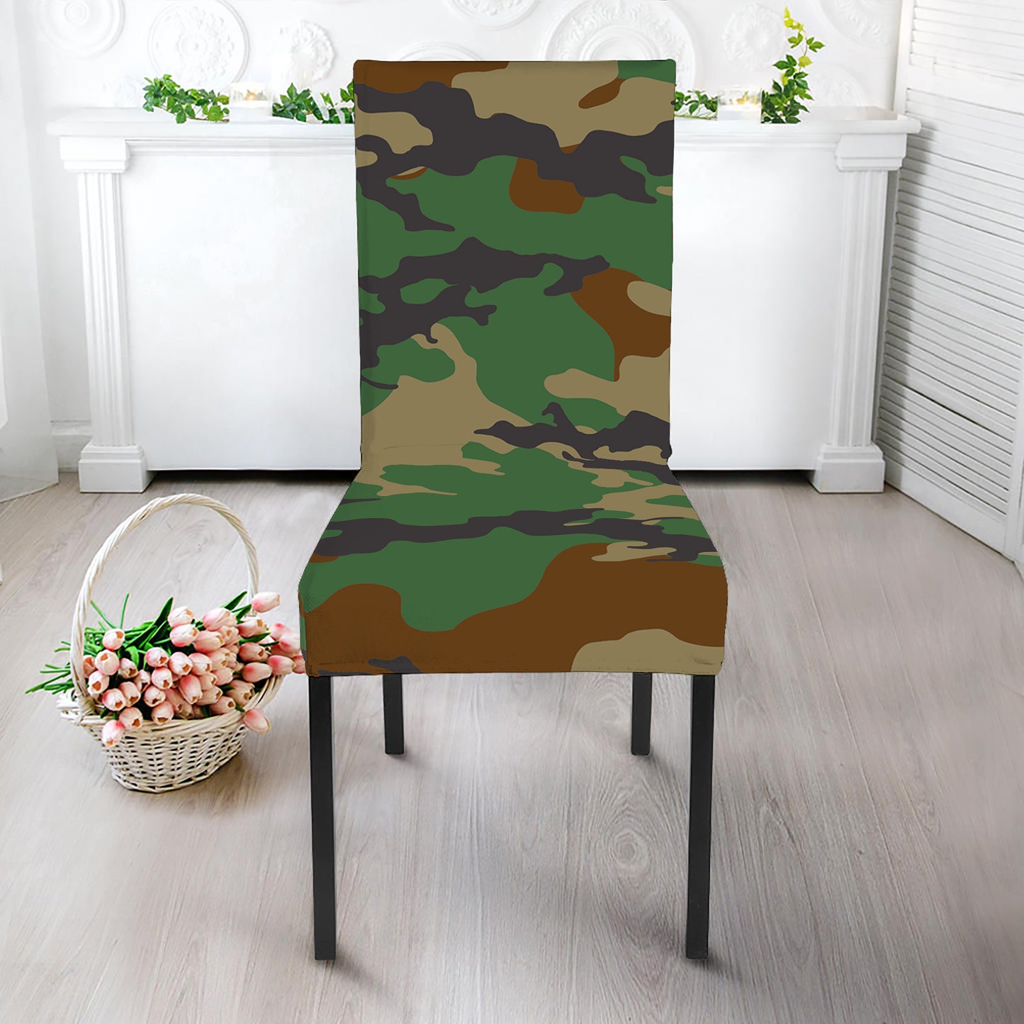 Green And Brown Camouflage Print Dining Chair Slipcover