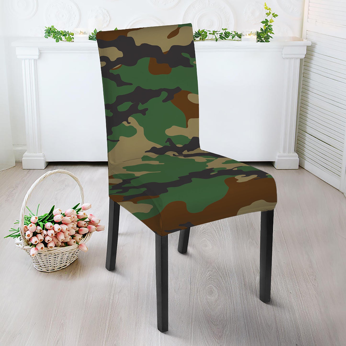Green And Brown Camouflage Print Dining Chair Slipcover