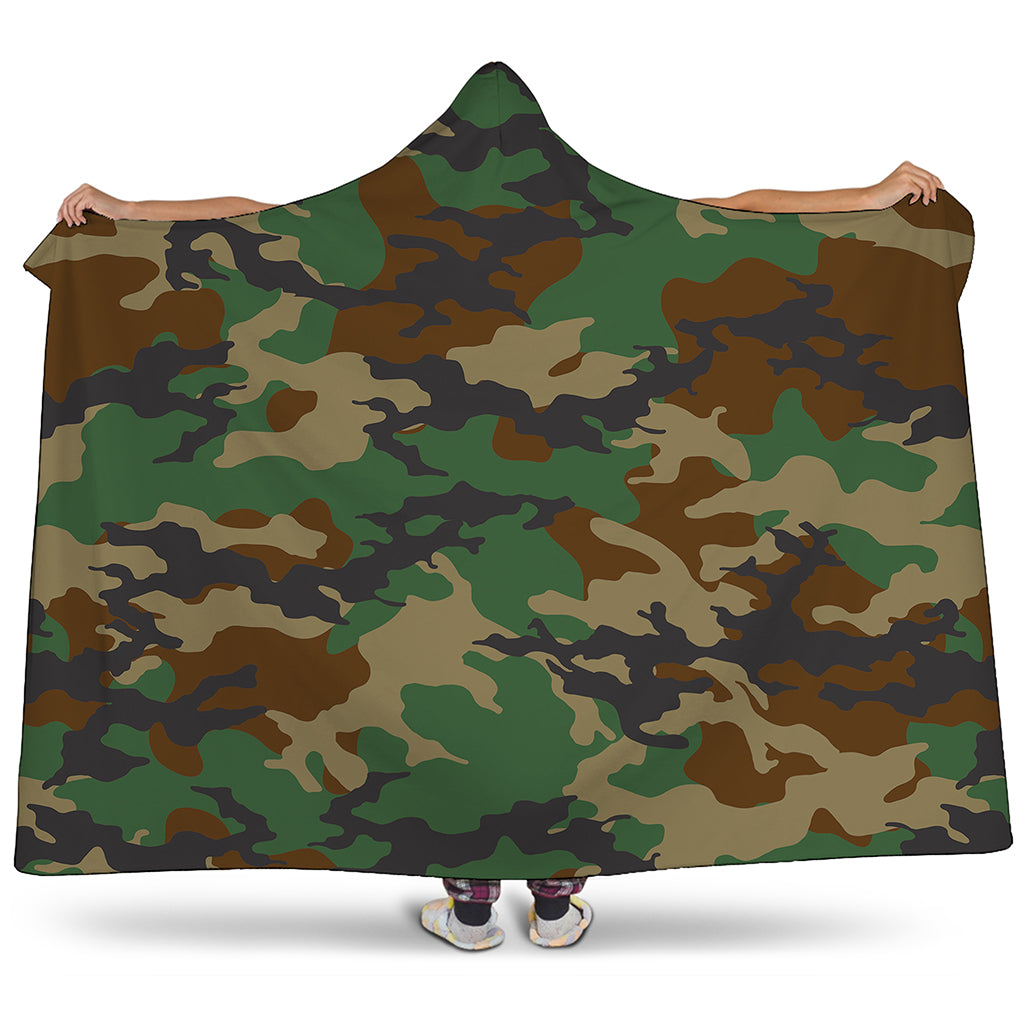 Green And Brown Camouflage Print Hooded Blanket