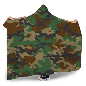 Green And Brown Camouflage Print Hooded Blanket