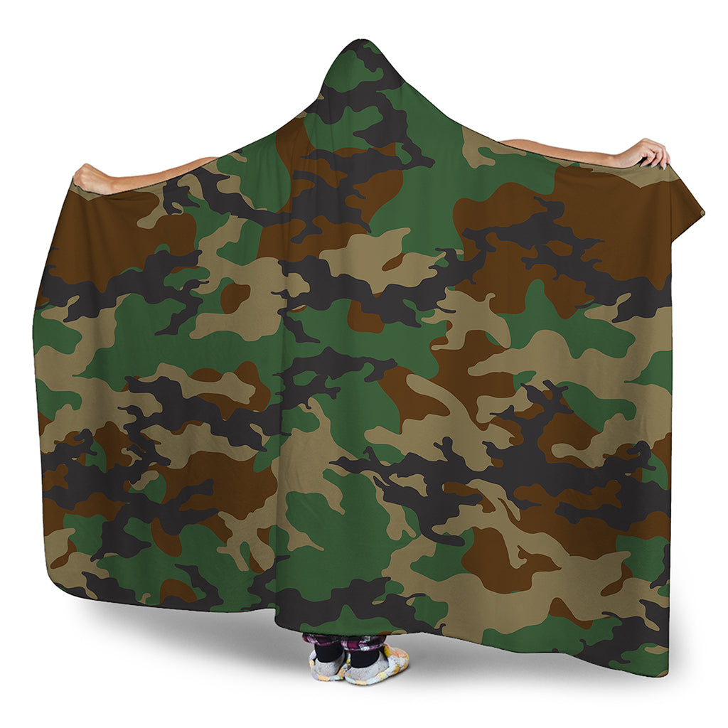 Green And Brown Camouflage Print Hooded Blanket