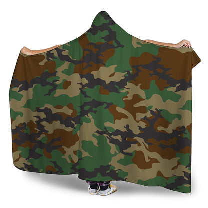 Green And Brown Camouflage Print Hooded Blanket