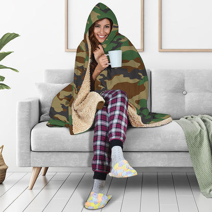 Green And Brown Camouflage Print Hooded Blanket