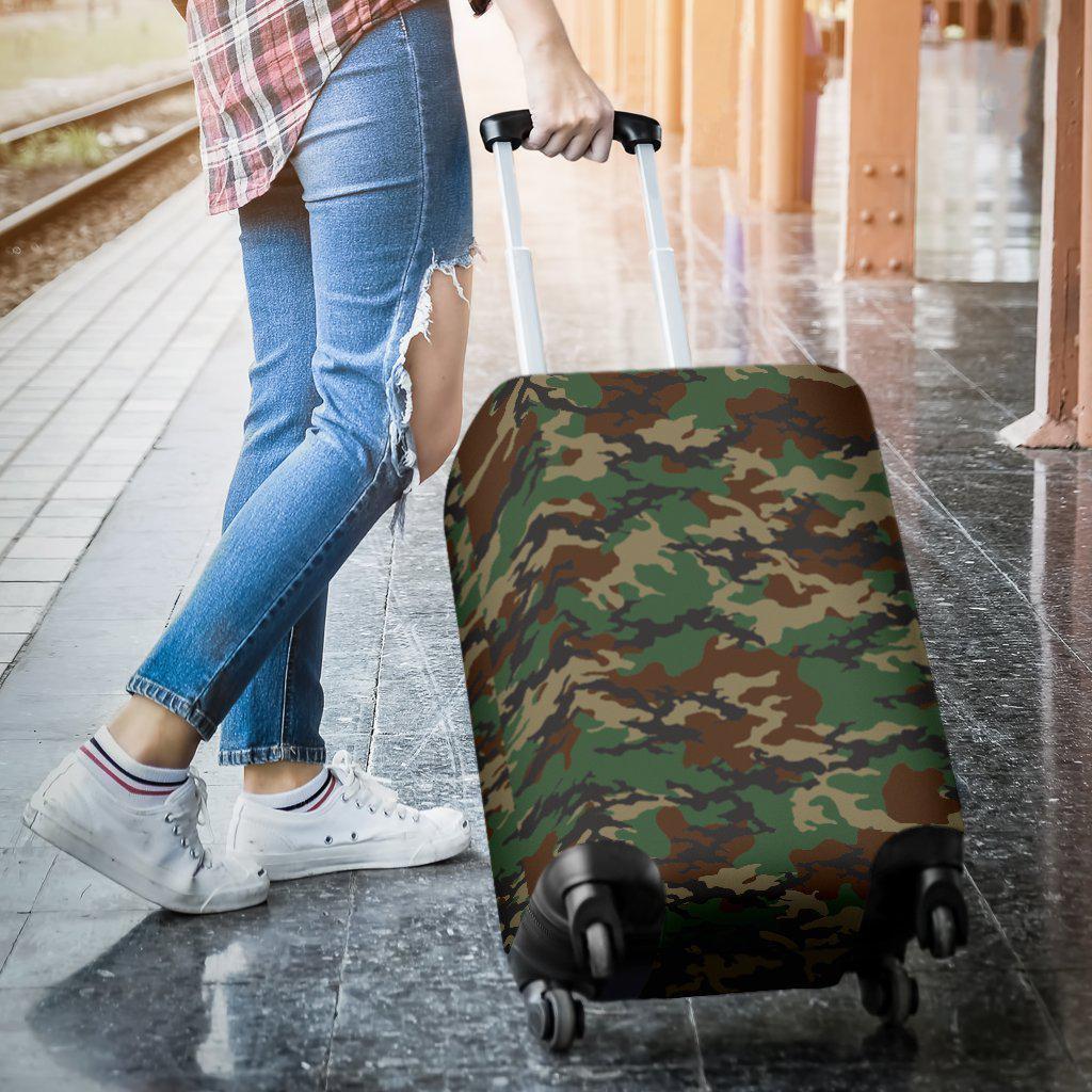Green And Brown Camouflage Print Luggage Cover GearFrost