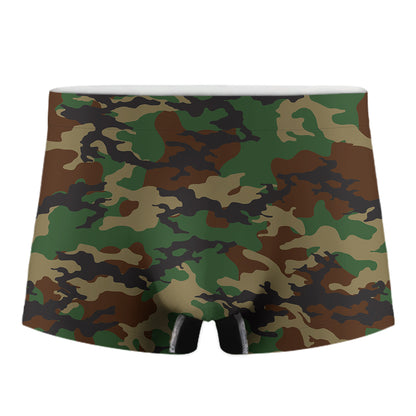 Green And Brown Camouflage Print Men's Boxer Briefs