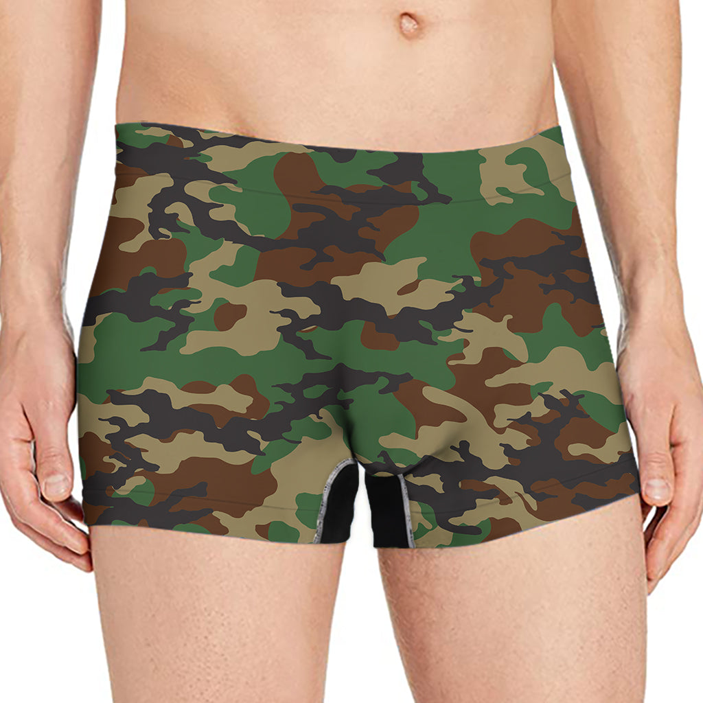 Green And Brown Camouflage Print Men's Boxer Briefs