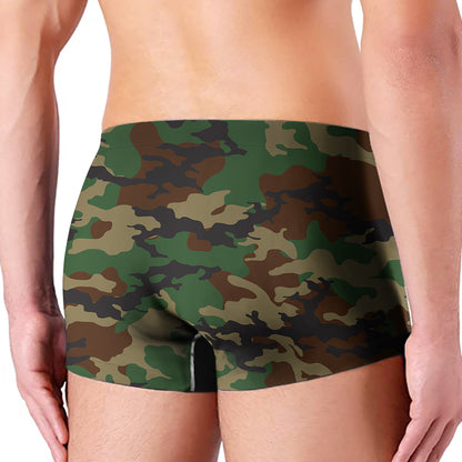 Green And Brown Camouflage Print Men's Boxer Briefs