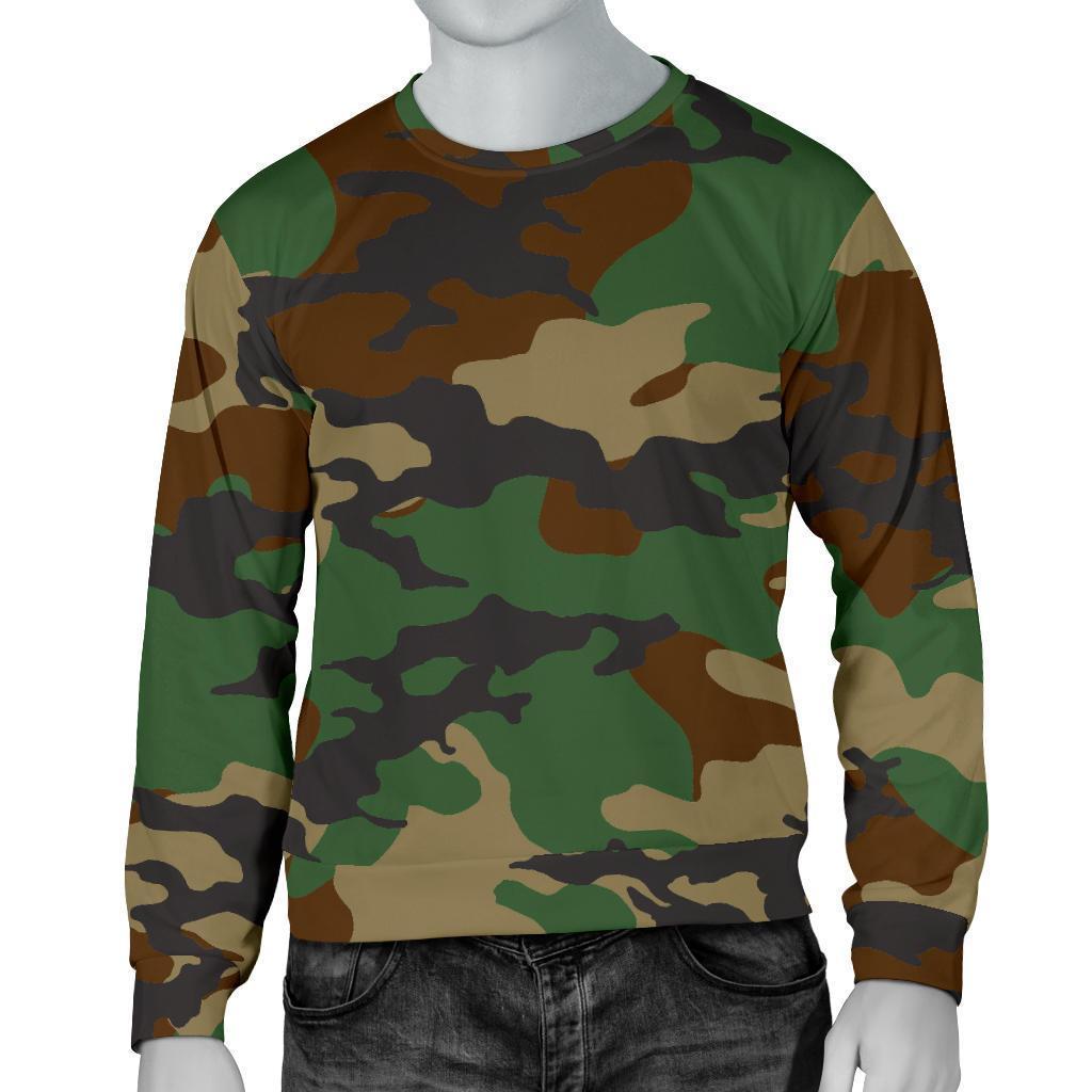 Green And Brown Camouflage Print Men's Crewneck Sweatshirt GearFrost