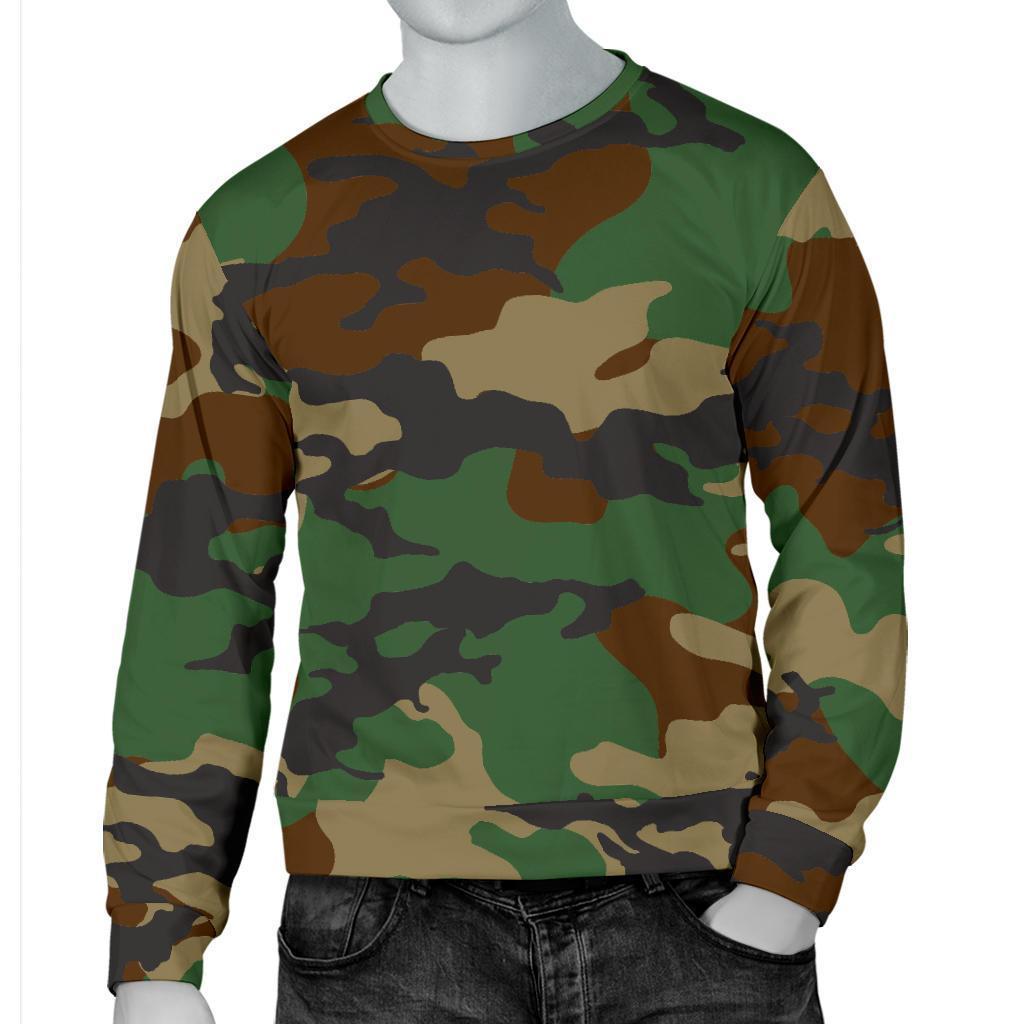 Green And Brown Camouflage Print Men's Crewneck Sweatshirt GearFrost