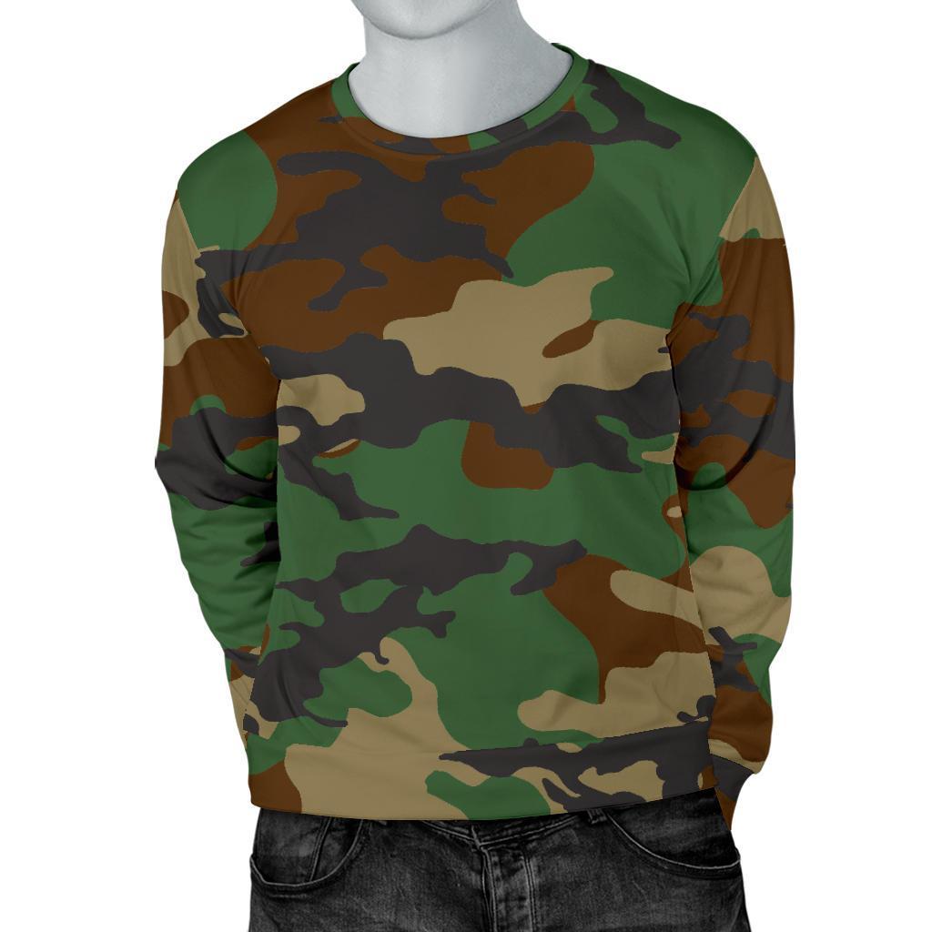 Green And Brown Camouflage Print Men's Crewneck Sweatshirt GearFrost