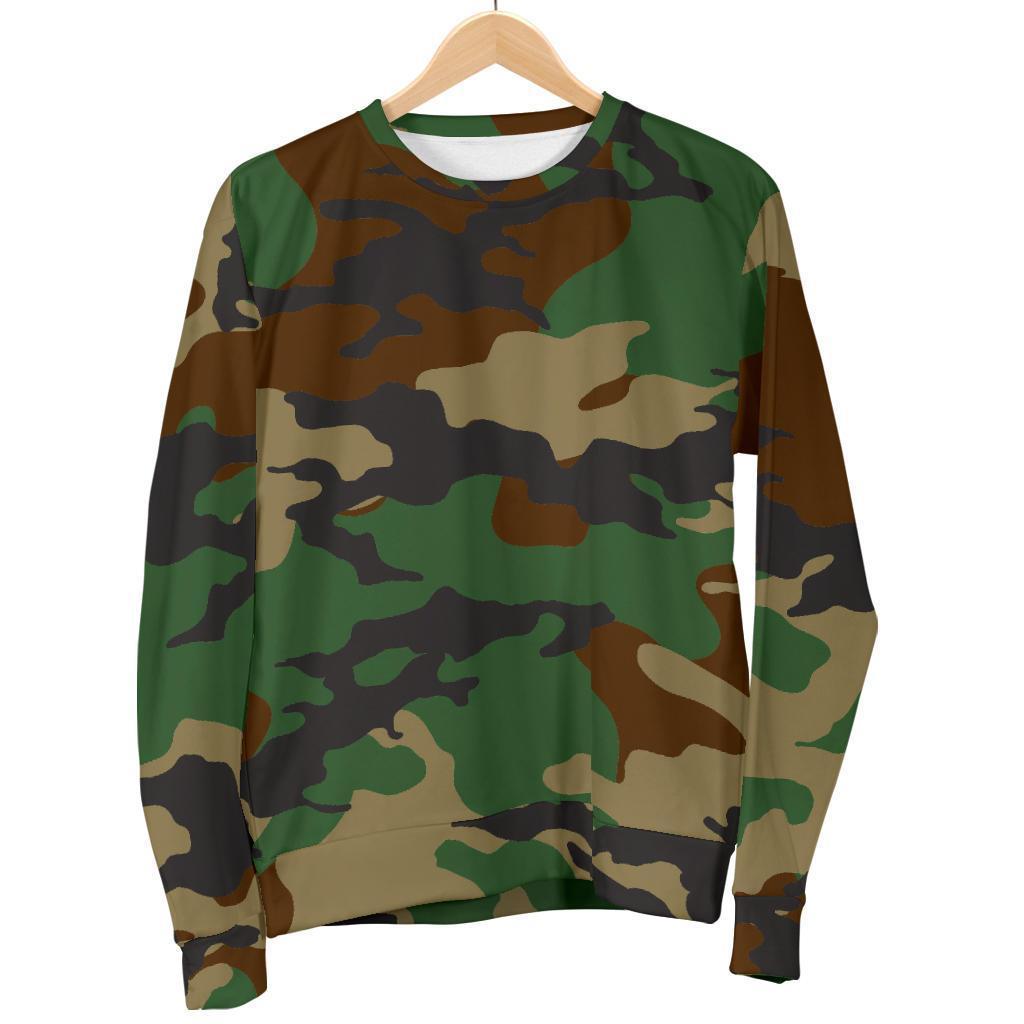 Green And Brown Camouflage Print Men's Crewneck Sweatshirt GearFrost