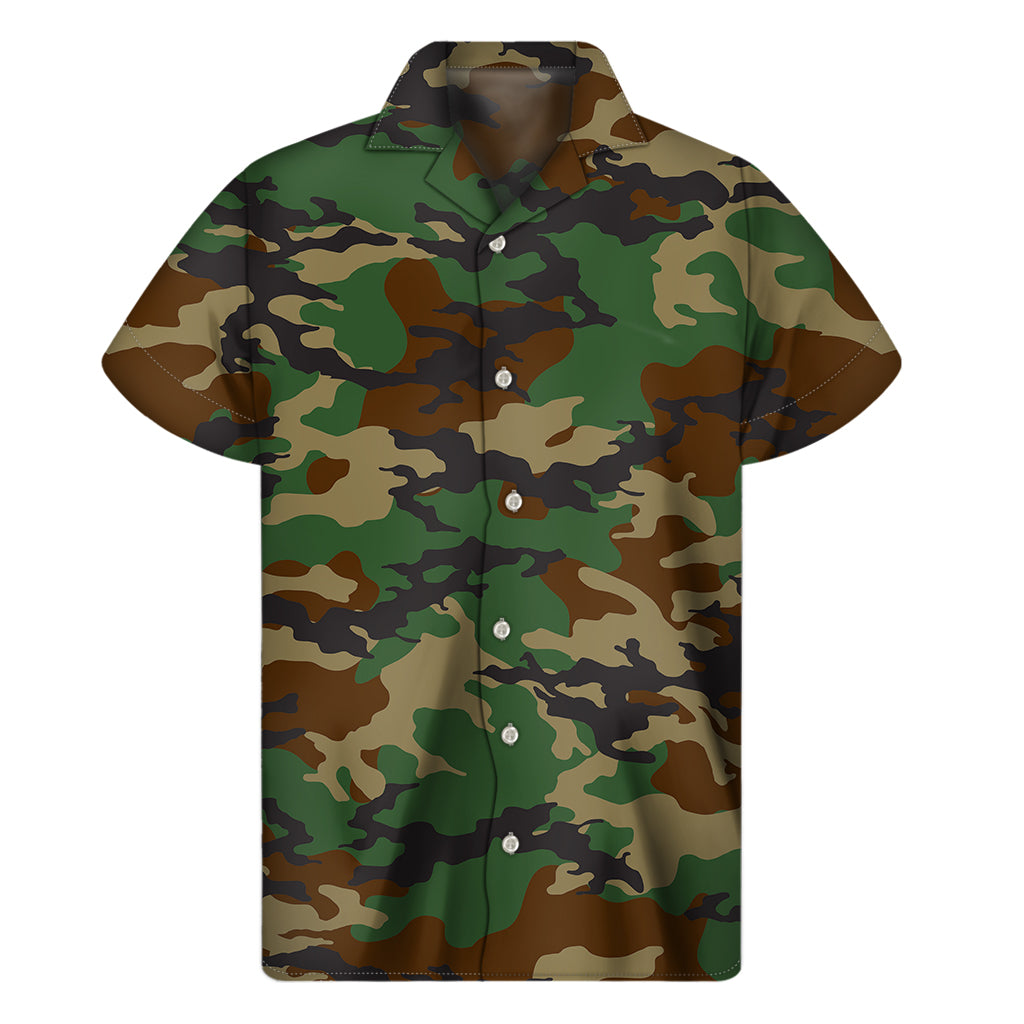 Green And Brown Camouflage Print Men's Short Sleeve Shirt