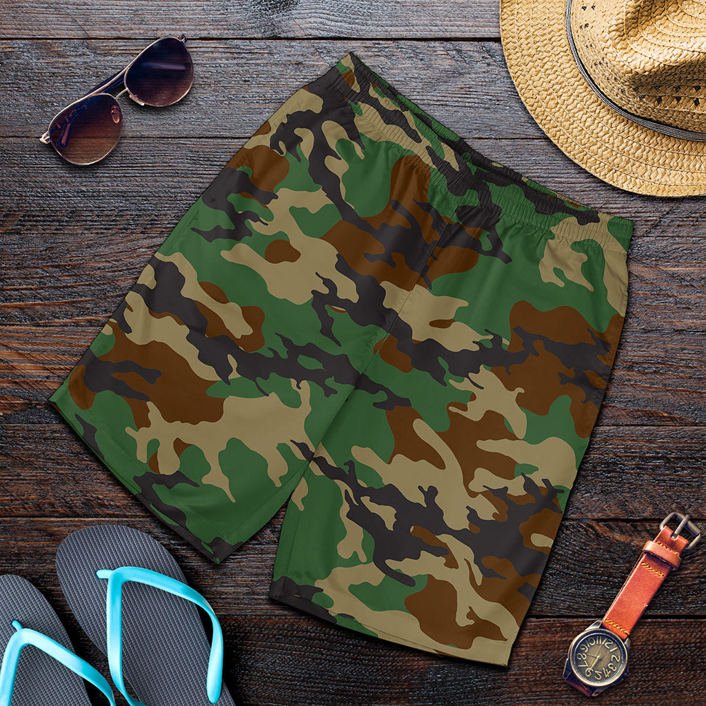 Green And Brown Camouflage Print Men's Shorts