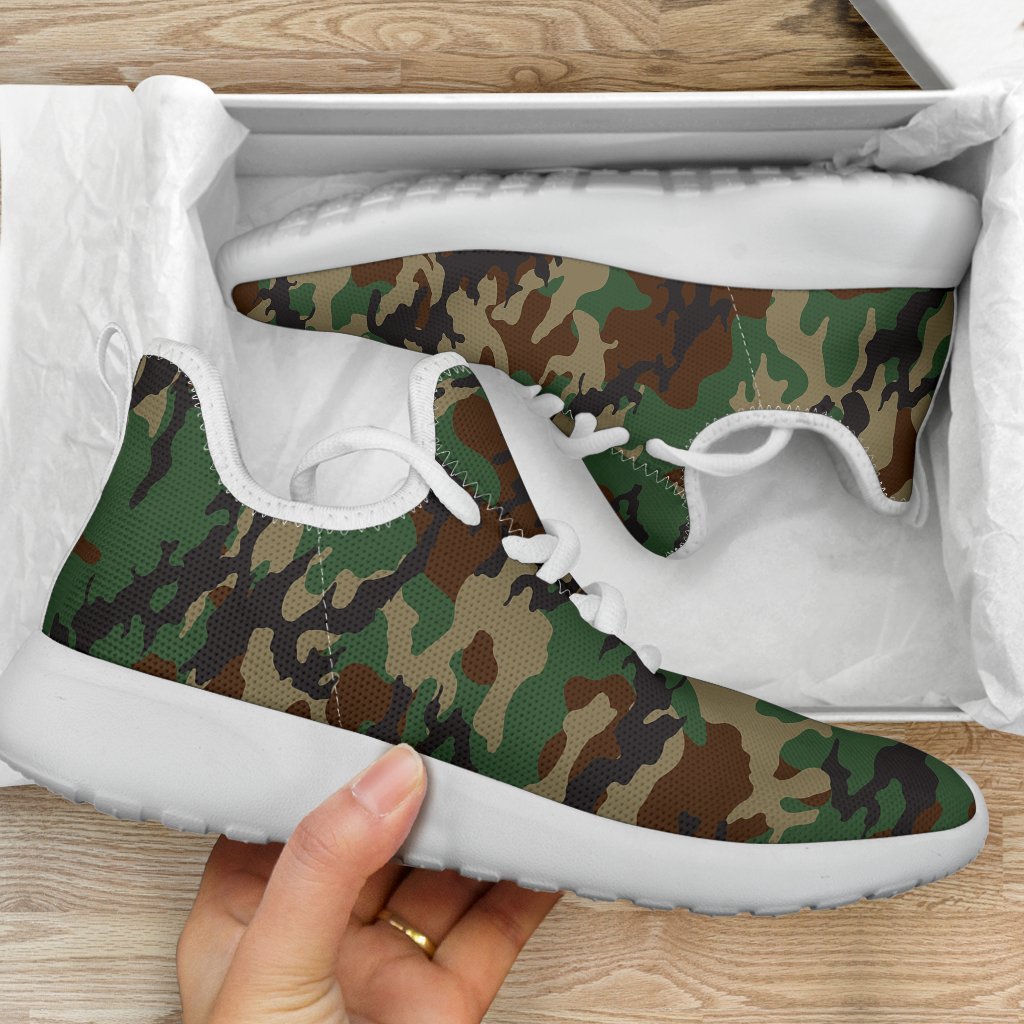 Green And Brown Camouflage Print Mesh Knit Shoes GearFrost