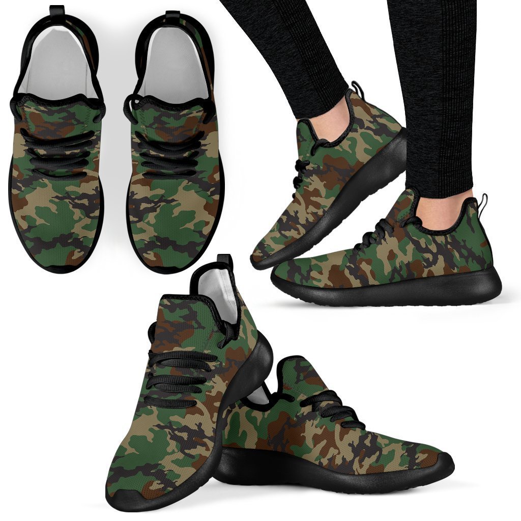 Green And Brown Camouflage Print Mesh Knit Shoes GearFrost