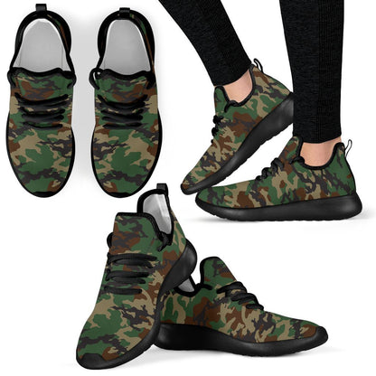 Green And Brown Camouflage Print Mesh Knit Shoes GearFrost