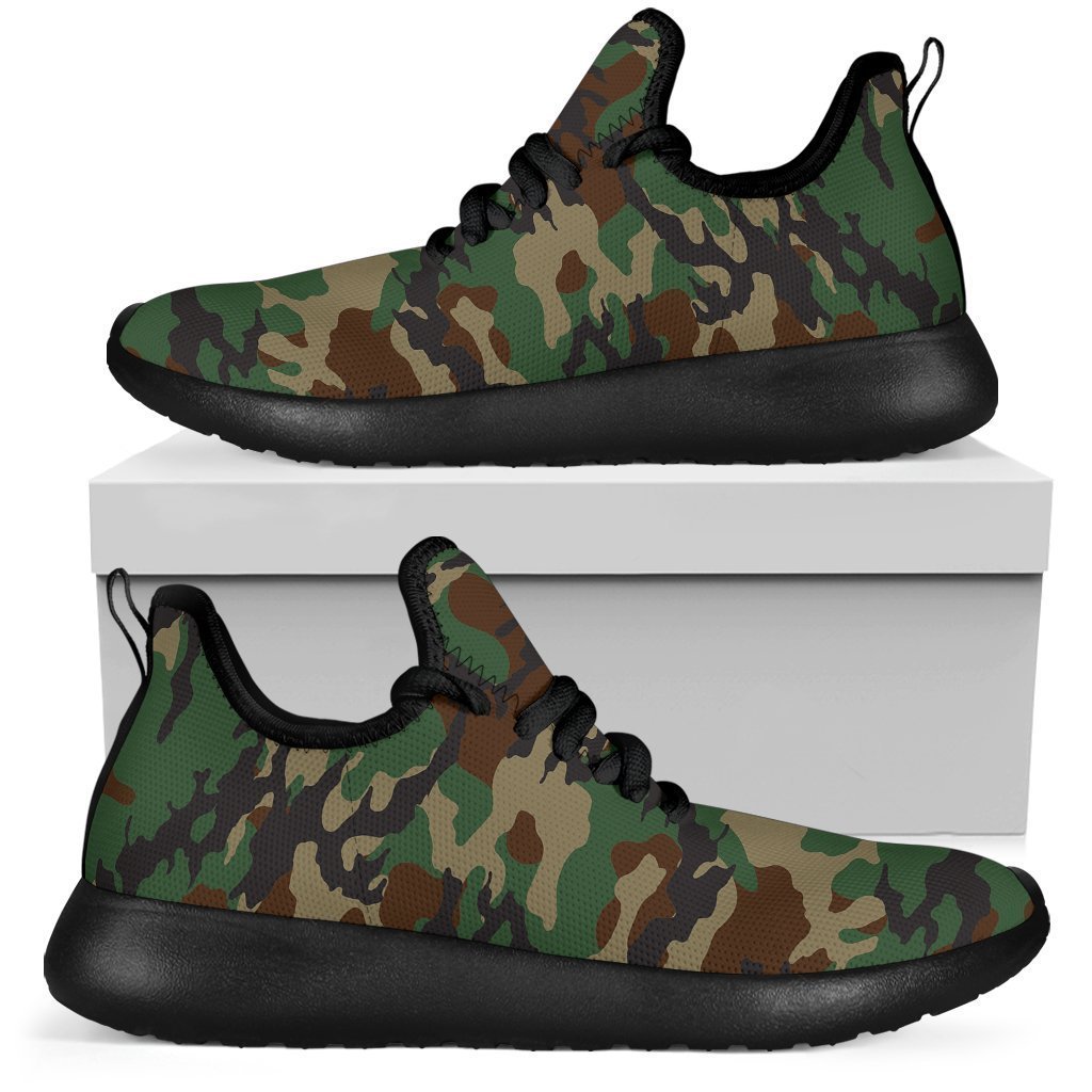 Green And Brown Camouflage Print Mesh Knit Shoes GearFrost