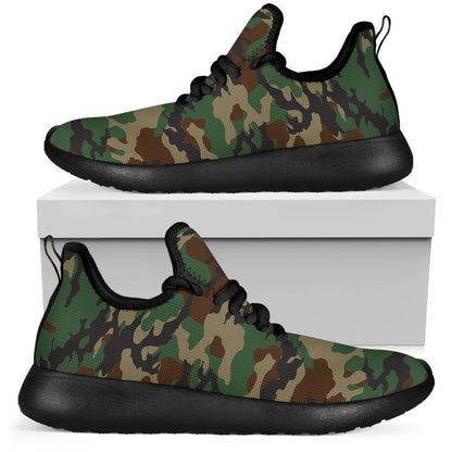 Green And Brown Camouflage Print Mesh Knit Shoes GearFrost