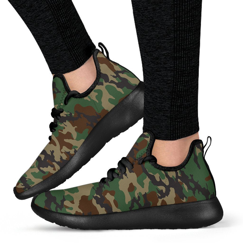 Green And Brown Camouflage Print Mesh Knit Shoes GearFrost