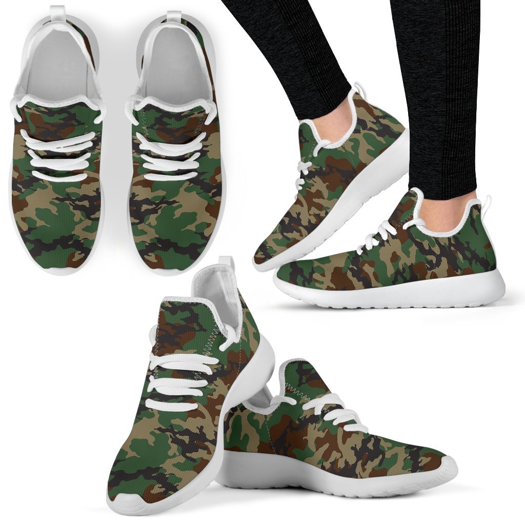 Green And Brown Camouflage Print Mesh Knit Shoes GearFrost