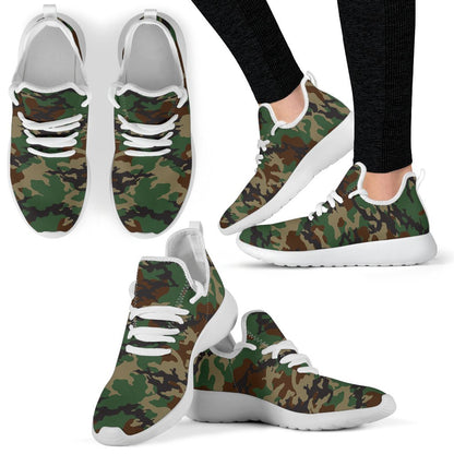 Green And Brown Camouflage Print Mesh Knit Shoes GearFrost