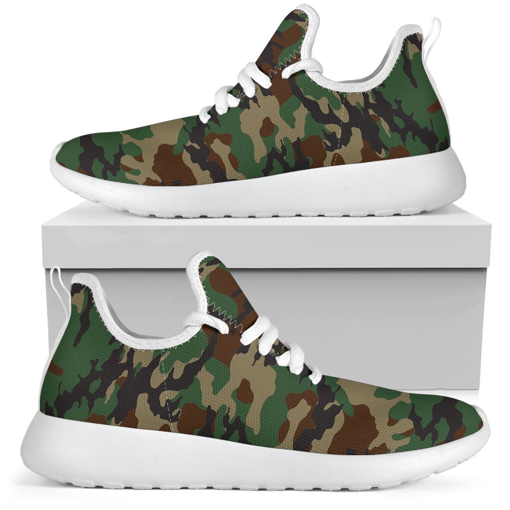 Green And Brown Camouflage Print Mesh Knit Shoes GearFrost