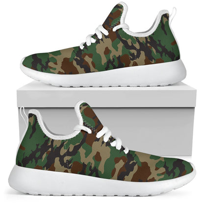 Green And Brown Camouflage Print Mesh Knit Shoes GearFrost