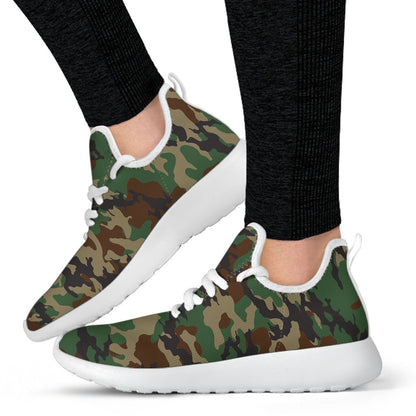Green And Brown Camouflage Print Mesh Knit Shoes GearFrost