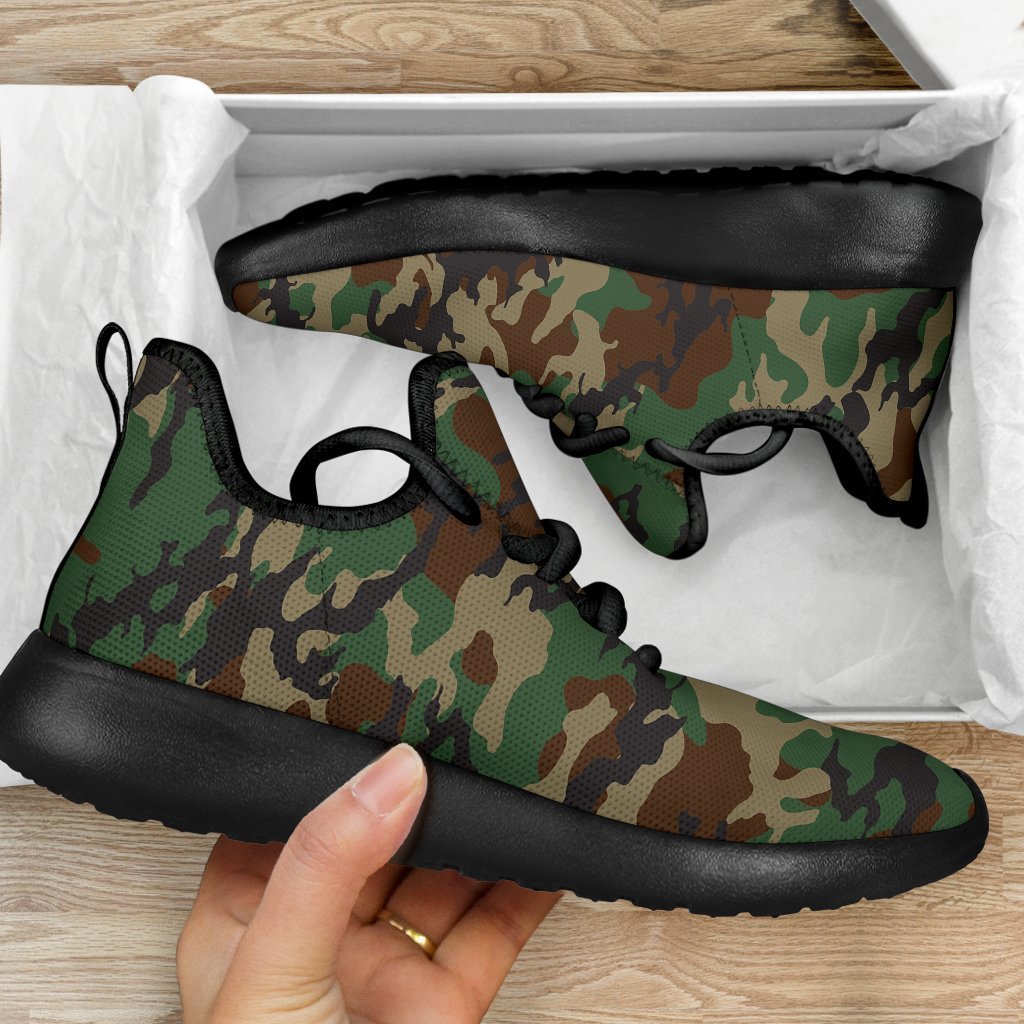 Green And Brown Camouflage Print Mesh Knit Shoes GearFrost