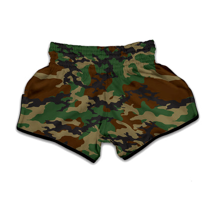 Green And Brown Camouflage Print Muay Thai Boxing Shorts