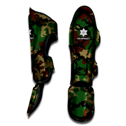 Green And Brown Camouflage Print Muay Thai Shin Guard