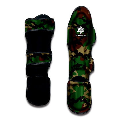 Green And Brown Camouflage Print Muay Thai Shin Guard