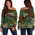 Green And Brown Camouflage Print Off The Shoulder Sweatshirt