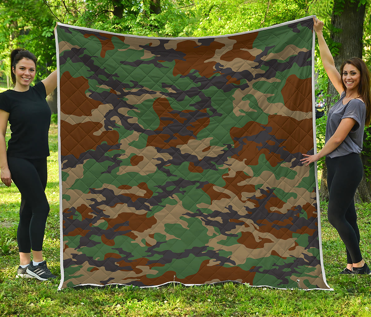 Green And Brown Camouflage Print Quilt