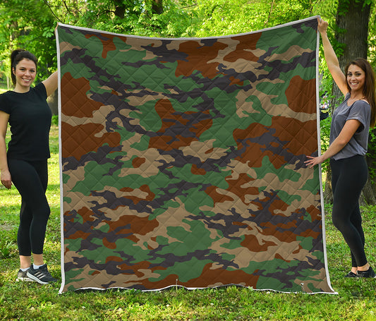 Green And Brown Camouflage Print Quilt