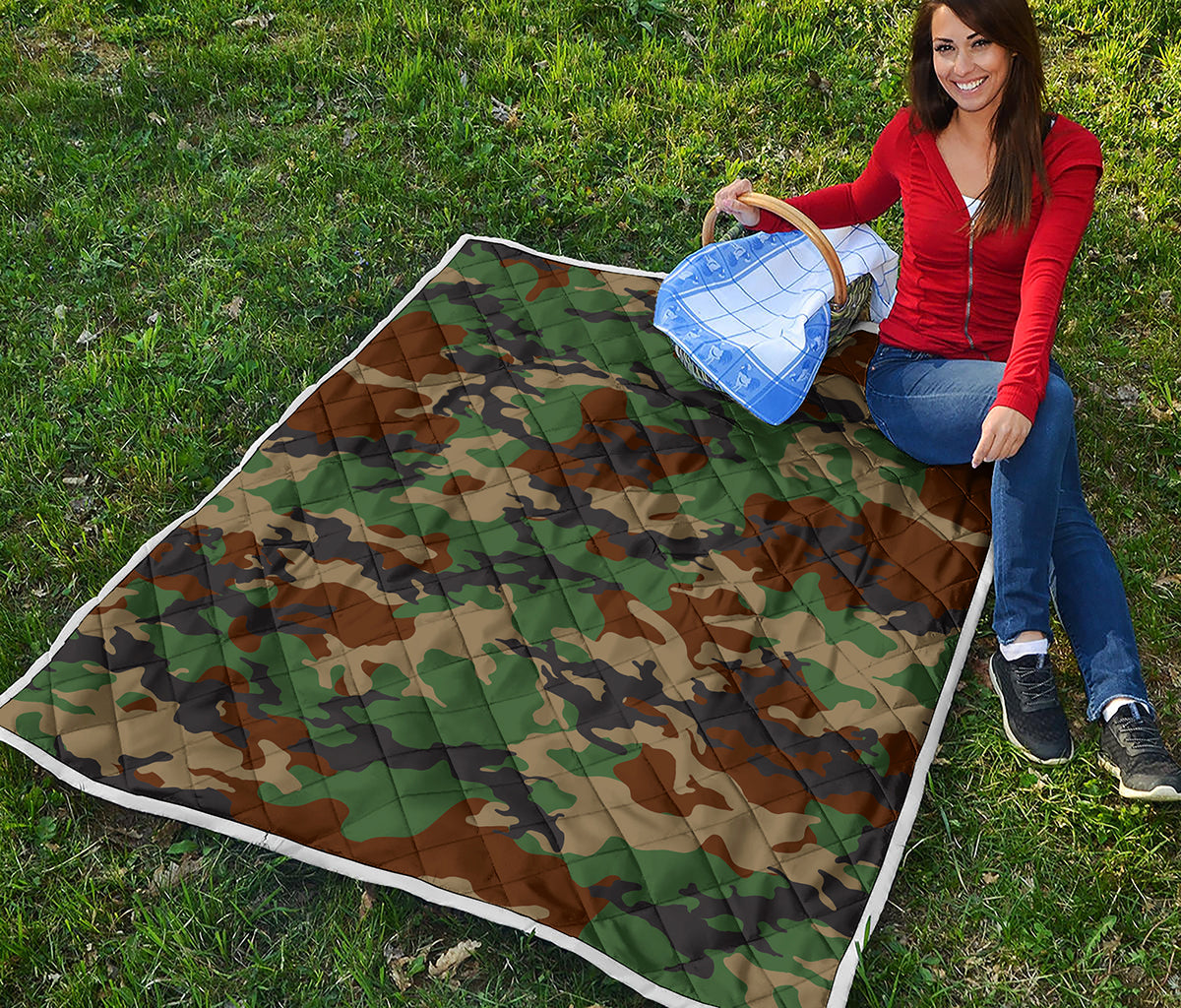 Green And Brown Camouflage Print Quilt
