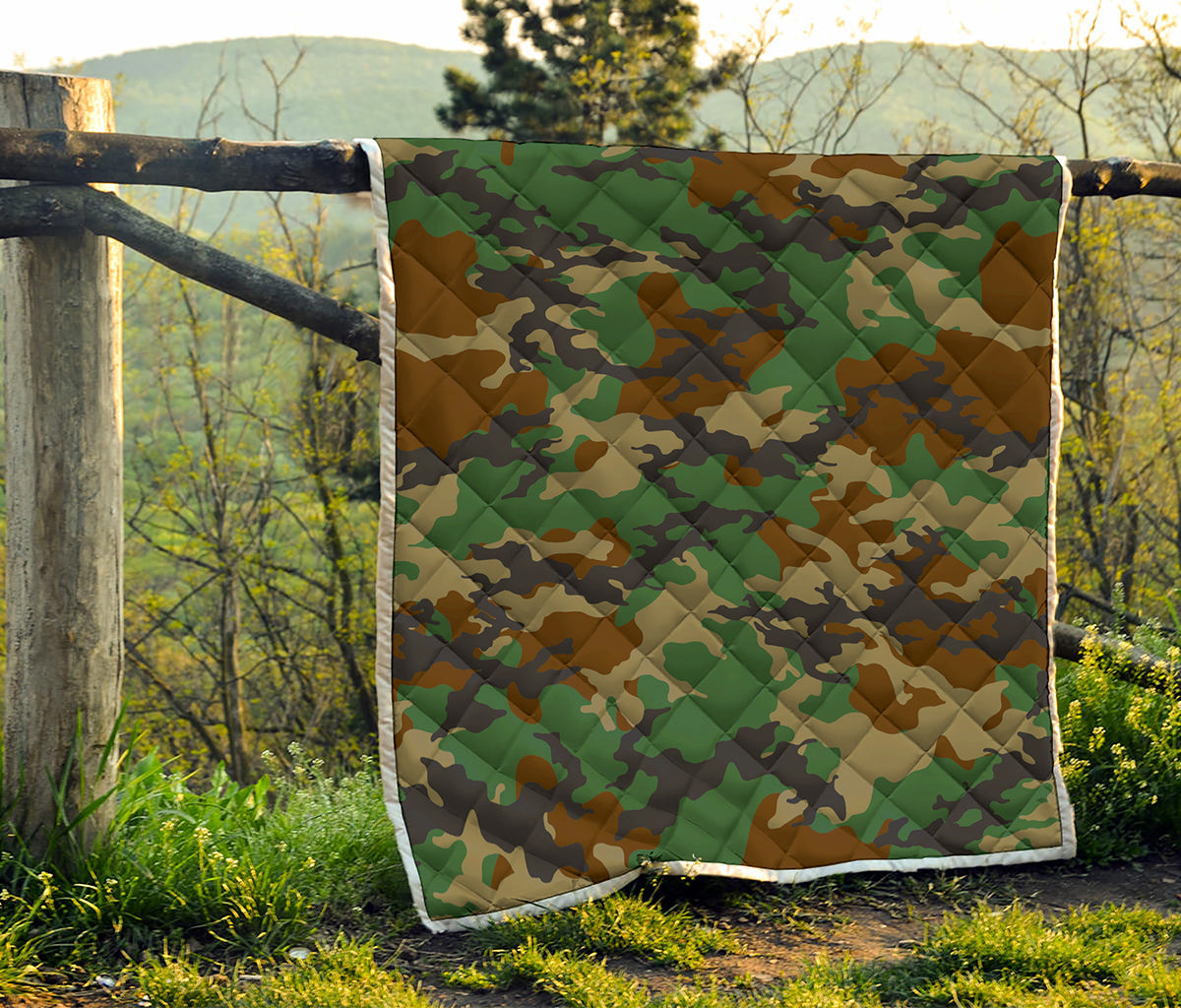 Green And Brown Camouflage Print Quilt