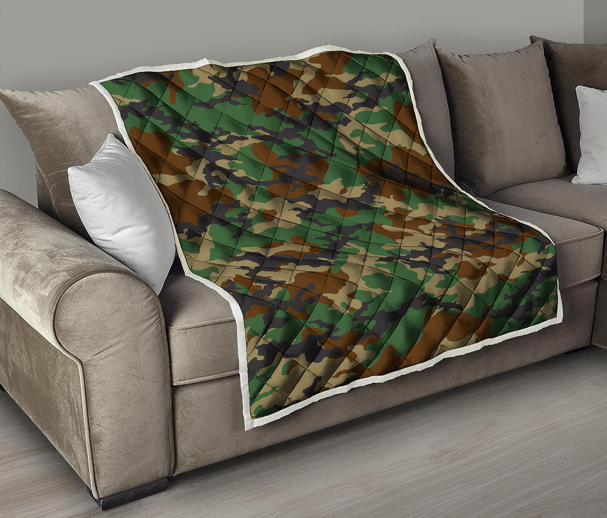 Green And Brown Camouflage Print Quilt