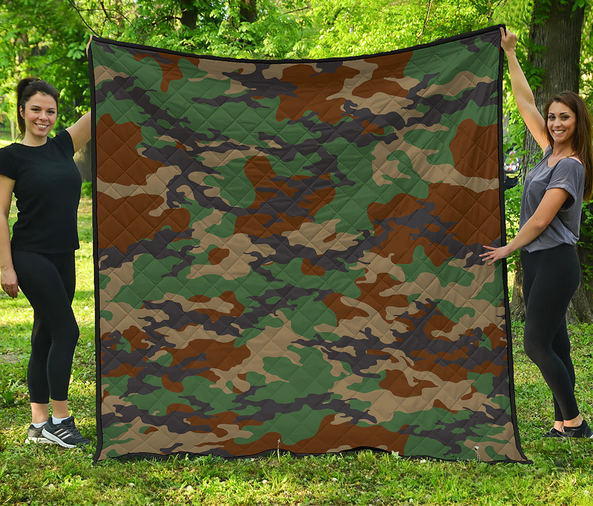 Green And Brown Camouflage Print Quilt