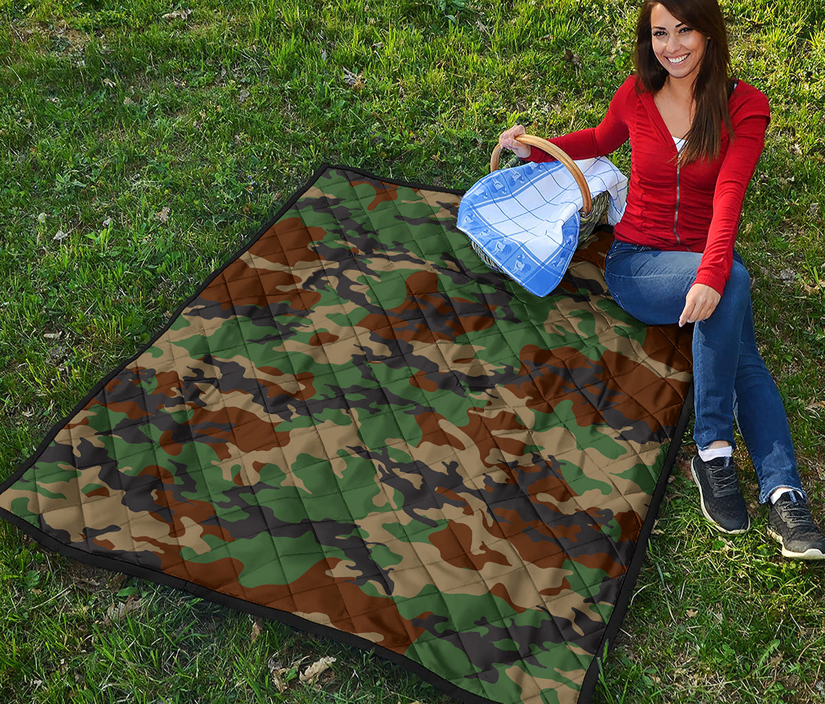Green And Brown Camouflage Print Quilt