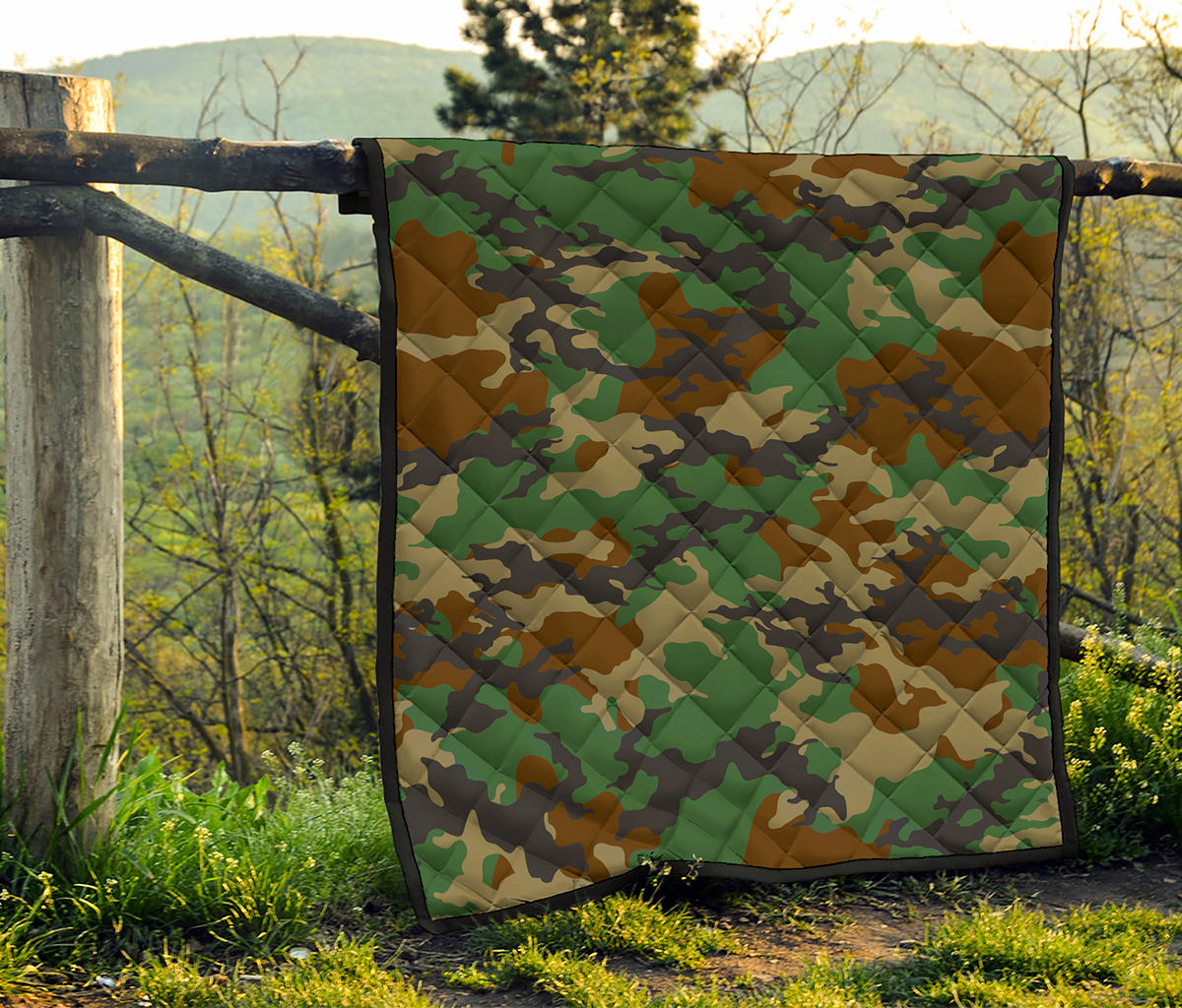 Green And Brown Camouflage Print Quilt