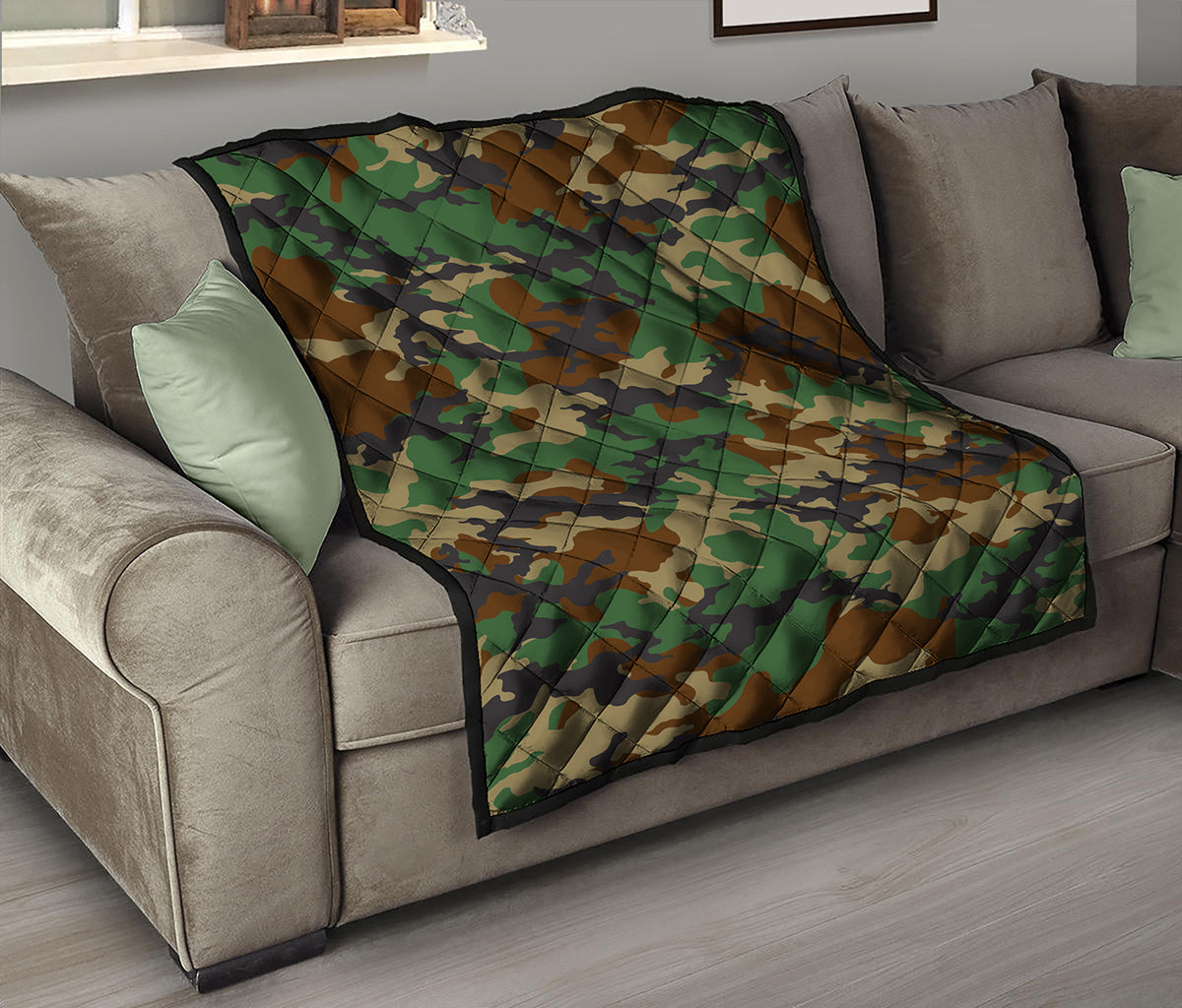 Green And Brown Camouflage Print Quilt