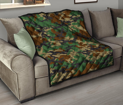 Green And Brown Camouflage Print Quilt