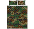 Green And Brown Camouflage Print Quilt Bed Set
