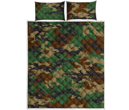 Green And Brown Camouflage Print Quilt Bed Set